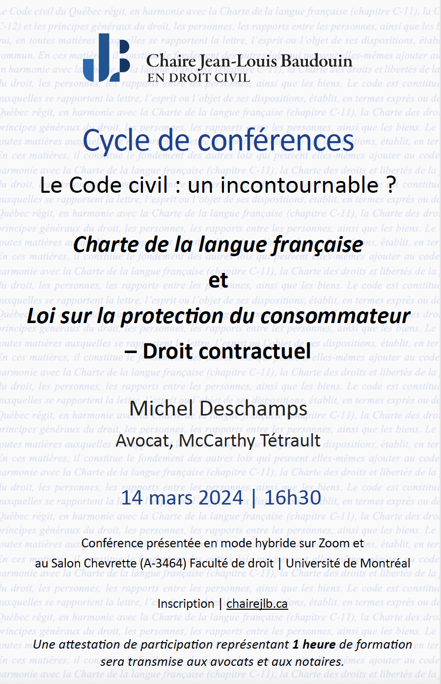 Charte de la langue française et Loi sur la protection du consommateur –  Droit contractuel », Me Michel Deschamps, 14 mars 2024