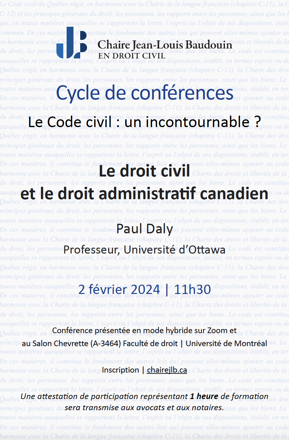 Le droit civil et le droit administratif canadien », Professeur Paul Daly, 2 février 2024